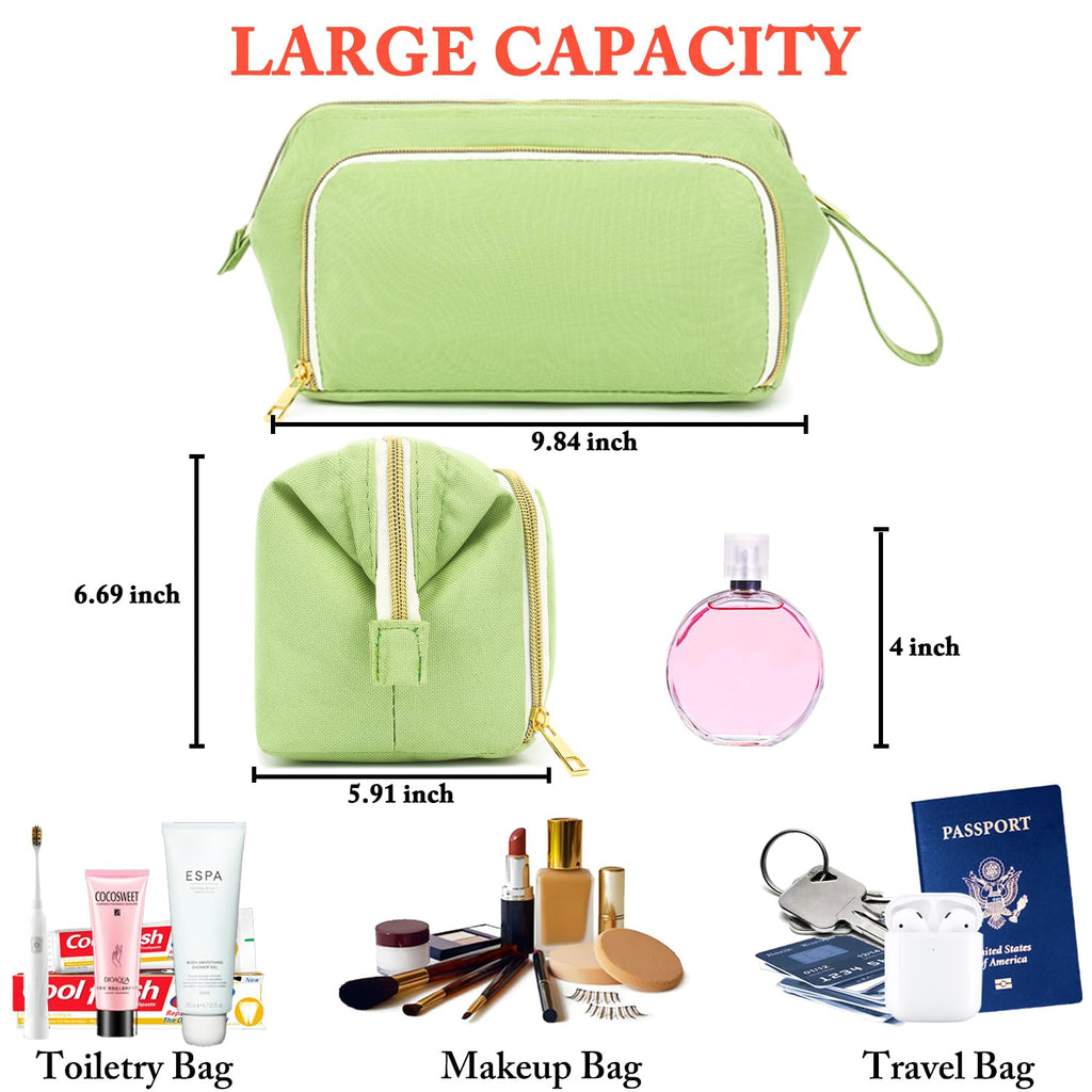 Fammart Travel Makeup Bag, Wide-open Cosmetic Bag Make Up Organizer Case with Brushes Pocket for Women, Large Family Toiletry Bag Skincare Pouch for Toiletries Accessories