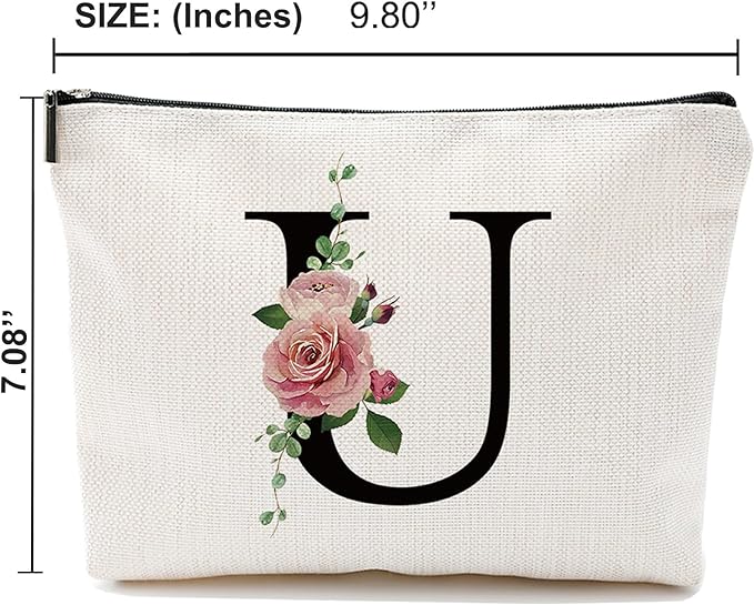 Comanro Initial A-Z Personalized Letter Makeup Bag, Monogrammed Bridesmaid Gifts Presents Cosmetic Bag, Portable Stationery Storage Organizer Pouch, Friendship Love Travel Makeup Bags