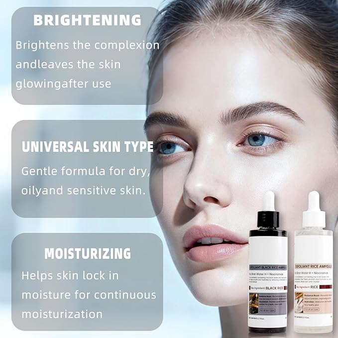 2 PCS Peel Shot Glow Rice Ampoule Duo Black Rice Exfoliant&White Rice Exfoliant Gentle Facial Body Exfoliant for All Skin Types Rice Peeling Shot to Brighten Smooth Rice Exfoliant 2.7 Fl oz/80ml each