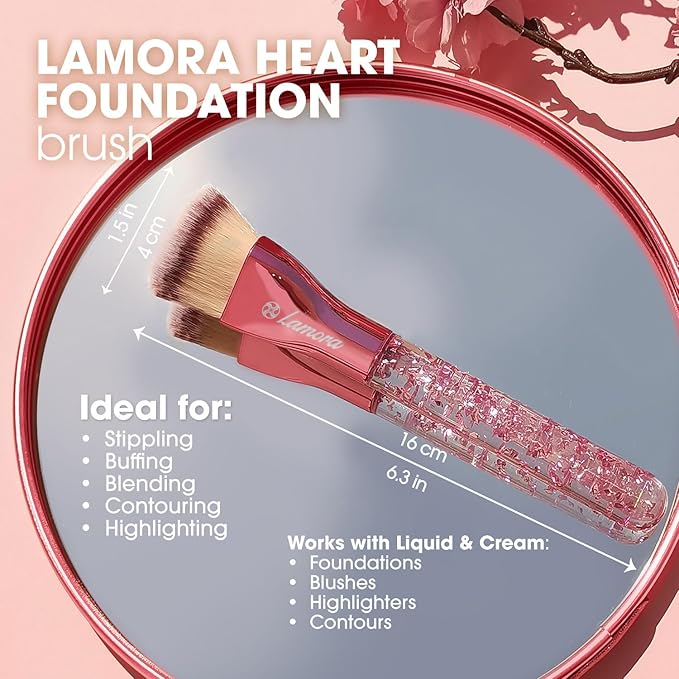 Lamora Heart Foundation Brush - Blending Liquid Cream Mineral Face Brush