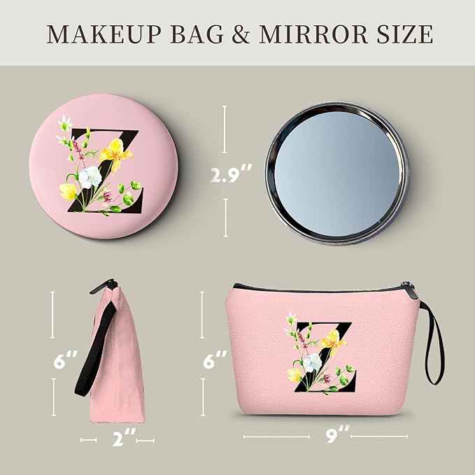 Happy Birthday Friendship Bridesmaid Team Gifts for Employees Women Mom Girl Daughter Teenage Personalized Make up Cosmetic Bag Travel with Mirror Mothers Day Christmas Graduation Z