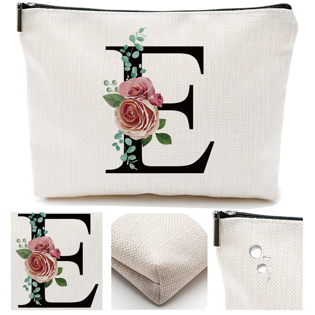 Comanro Initial A-Z Personalized Letter Makeup Bag, Monogrammed Bridesmaid Gifts/Presents Cosmetic Bag, Portable Stationery Storage Organizer Pouch, Friendship Love Travel Makeup Bags