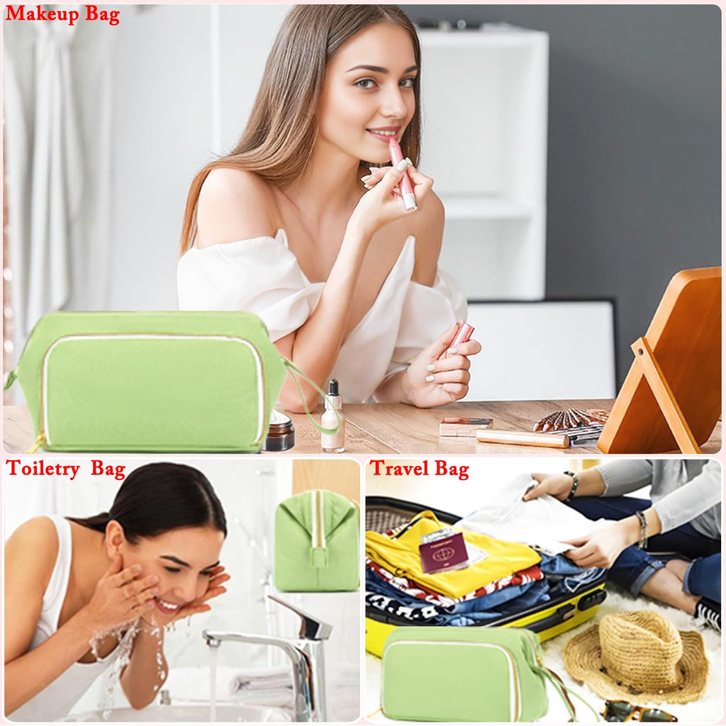 Fammart Travel Makeup Bag, Wide-open Cosmetic Bag Make Up Organizer Case with Brushes Pocket for Women, Large Family Toiletry Bag Skincare Pouch for Toiletries Accessories