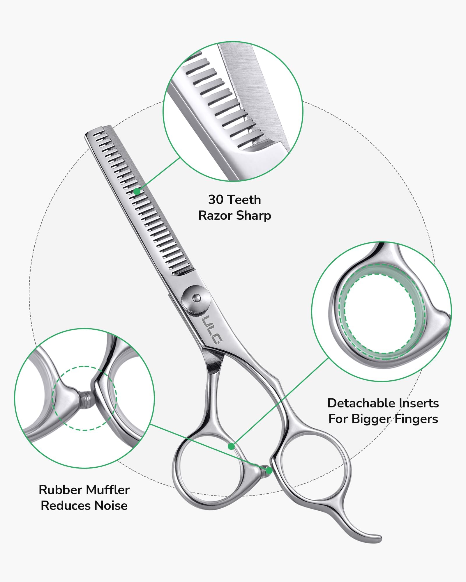 ULG Hair Thinning Scissors, Thinning Shear for Hair Cutting 6.5 inch Right-Hand Barber Scissors Salon Texturizing Shears Made of Japanese Stainless Steel, Silver