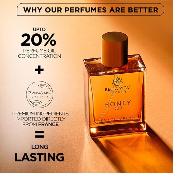 Bellavita Luxury Honey Oud Eau de Parfum | 100 ml (3.4 fl.oz.) | Perfume for Men and Women | Sweet Honey, Bergamot, Oud, and Amber Notes | Women's Day Special