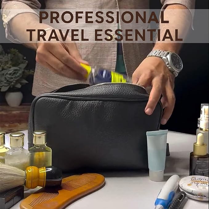 Leather Travel Toiletry Bag for Men, Full Grain Cosmetic Dopp Kit Organizer