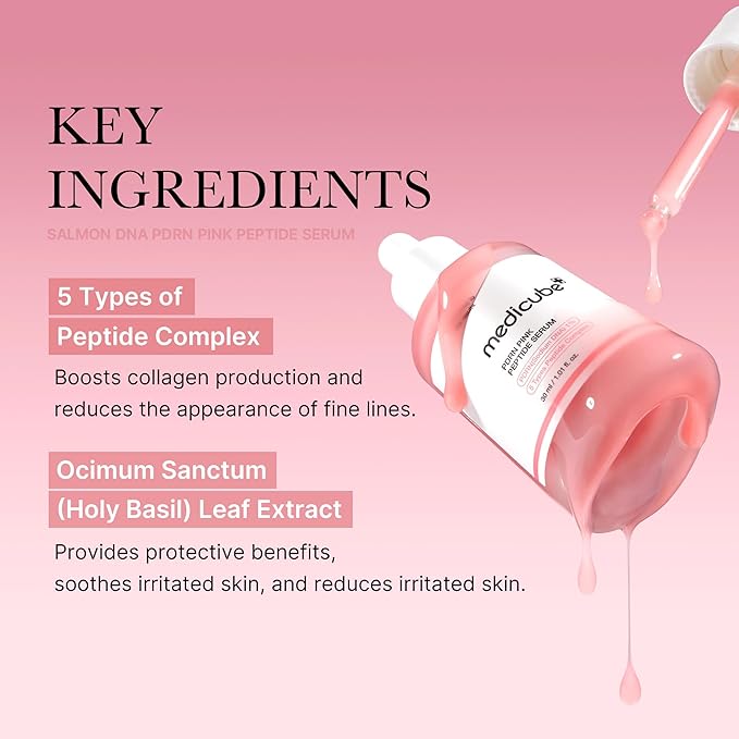 medicube PDRN Pink Peptide Serum with Salmon DNA | Pink Glow Serum with Peptides & Niacinamide for Hydration & Firm-Looking Skin | Uneven Tone Care | Korean Skincare, 1.01 fl. Oz