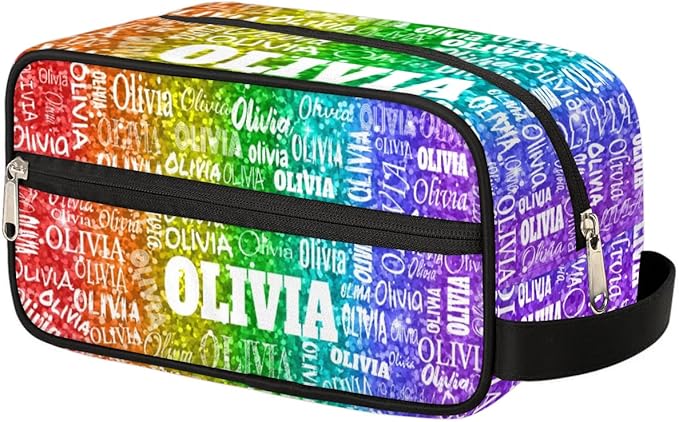 Personalized Name Toiletry Large Cosmetic Bag Red Green Purple Sequins