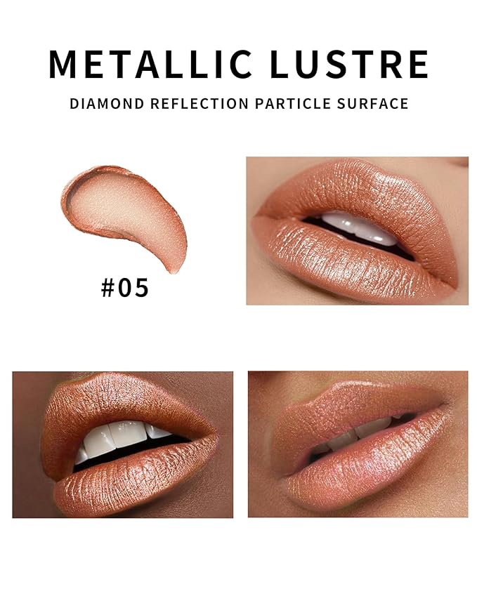 Glitter Brown Lipstick, Waterproof Metallic Lipstick for Older Women-05
