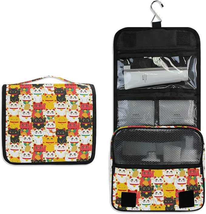 senya Hanging Travel Toiletry Bag Kit Makeup Case Cosmetics Organizer for Men Women (Maneki-Neko Cat)