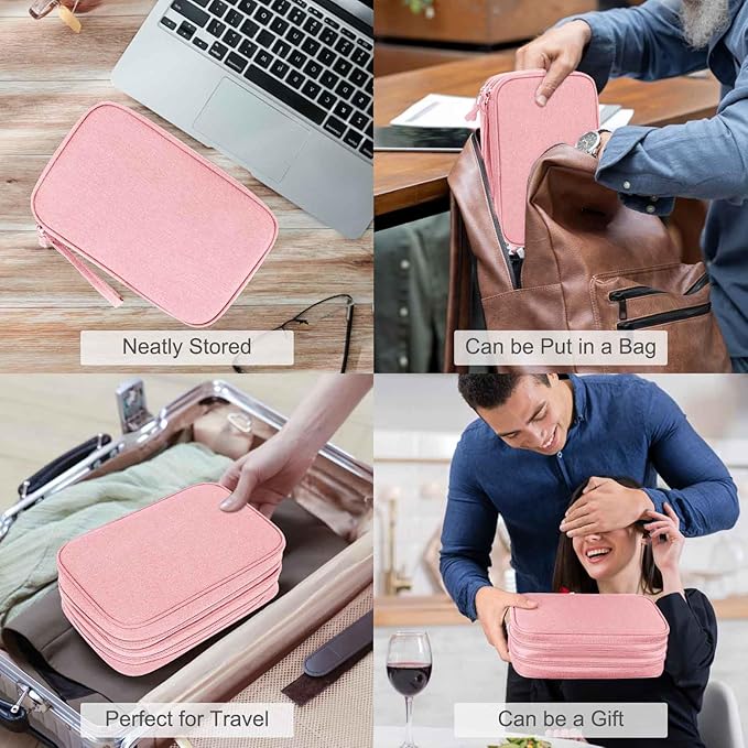FYY Electronic Organizer, Travel Tech Pouch Bag, Large, Pink