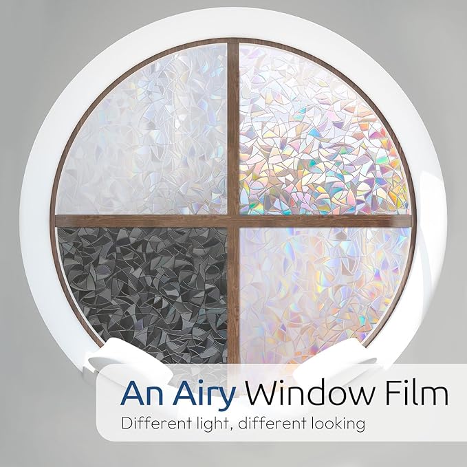 rabbitgoo Rainbow Window Privacy Film, Stained Glass Cling, 35.4" x 157.4"