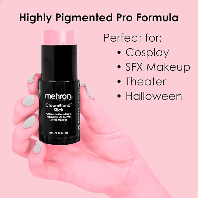 Mehron Makeup CreamBlend Stick | Face Paint, Body Paint, & Foundation Cream Makeup | Perfect for Halloween.75 oz (21 g) (Pastel Pink) | Made in the USA