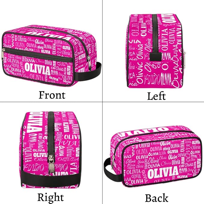 KFNHN Custom Name Rosy Pink Organizer Case Toiletries Container Bag