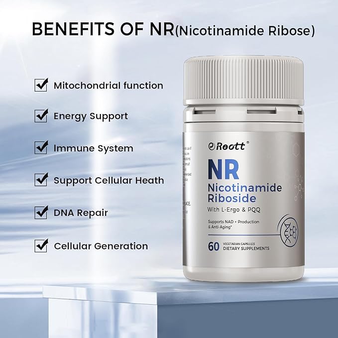 REOTT NR Nicotinamide Riboside Supplement 300mg, Supports NAD+ Boosting, 60 Capsules, with L-Ergothioneine and PQQ for Cell Health & Healthy Aging