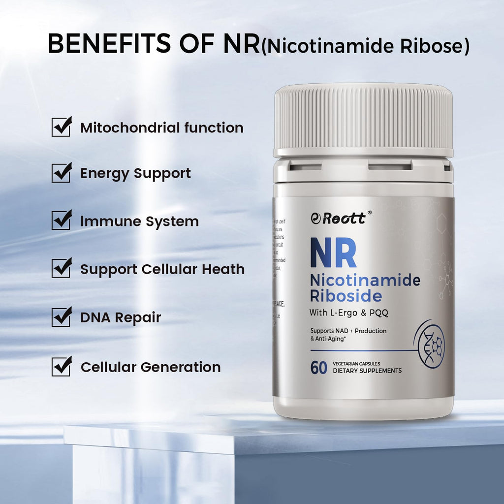REOTT NR Nicotinamide Riboside Supplement 300mg, Supports NAD+ Boosting, 60 Capsules, with L-Ergothioneine and PQQ for Cell Health & Healthy Aging