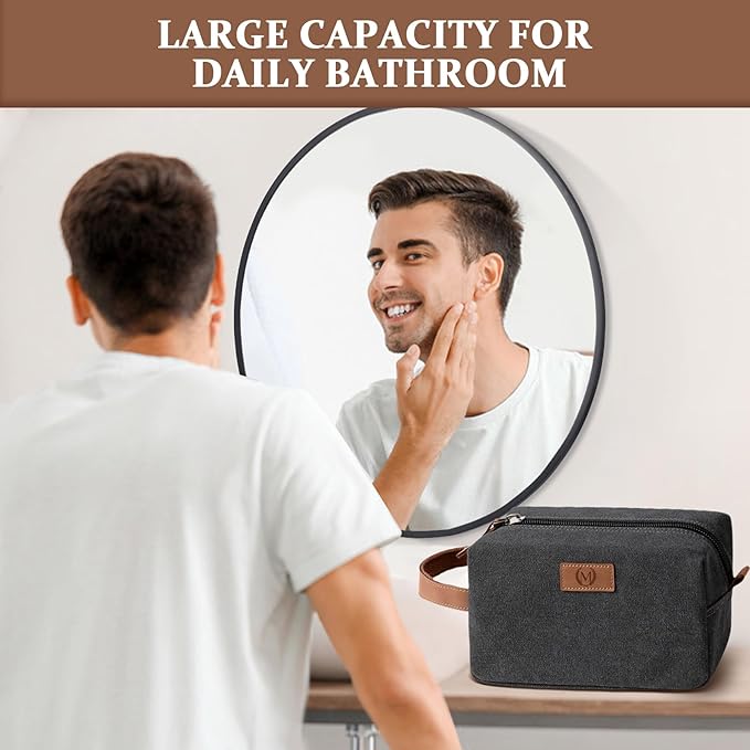 Janhavi Canvas Toiletry Bag for Men Waterproof, Personalized Engraved Initials & Wheat Ear, Toiletry Bag For Shower Caddy, Cruise Ship Essentials, Groomsmen Gifts, Men's Accessories (Dark Grey E)