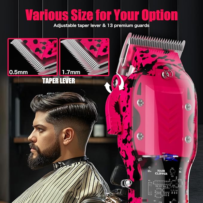 Tuanchuanrp Professional Hair Clippers for Woman, Cordless Barber kit for Hair Cutting & Grooming, Hair Clippers Set for Barber Haircut with LED Display 8 Fade Taper Combs(Pink)