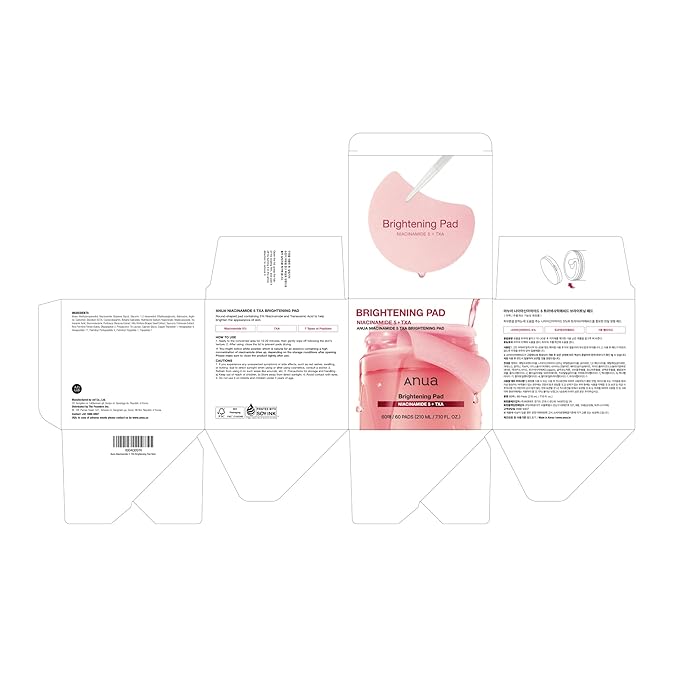 Anua Niacinamide 5 TXA Toner Pads, Daily Facial Pads for Glass Skin, Under Eye Brightener with Tranexamic Acid & Pink Vitamin, Hydration & Spot Care for Hyperpigmentation, Korean Skin Care, 60 Pads