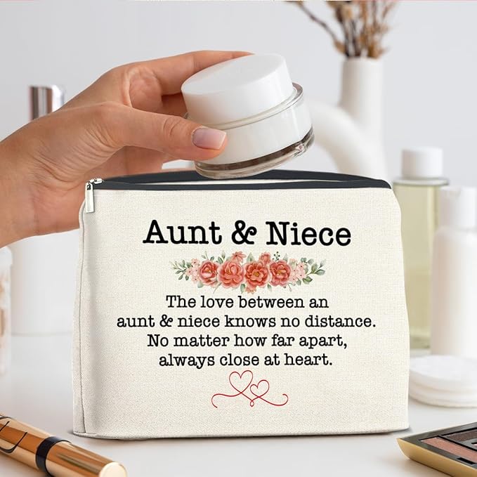 UPNEGE Aunt and Niece Gifts Makeup Bag Christmas Birthday Gifts for Aunt Niece Cosmetic Bag Zipper Makeup Pouch