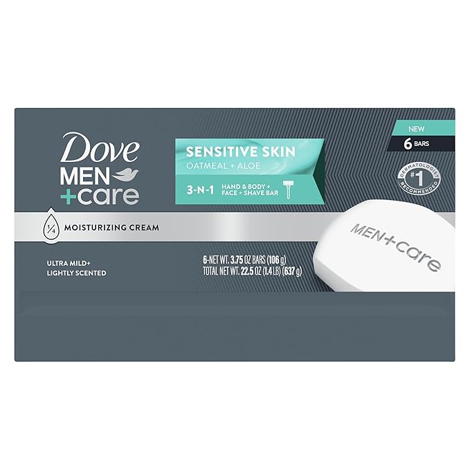 DOVE MEN + CARE Hand Body Face Shave Bar, Sensitive Skin, 6 Count, 3.75 oz
