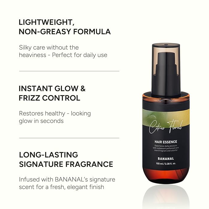 BANANAL 2-in-1 Hair Serum & Perfume Oil - Korean Hair Care, Moroccan Argan Oil & 12 Amino Acids for Dry Damaged Hair, Anti-Frizz Glass Hair Shine, Paraben-Free, Citrus Floral, 3.38 fl oz