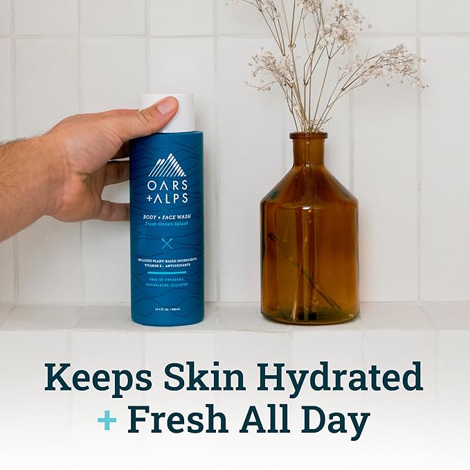 Oars + Alps Body Wash for Men, Mens Body Wash & Face Cleanser with Vitamin E & Antioxidants, Moisturizing, Paraben & Sulfate Free Cleanser, Fresh Ocean Splash, 1pk