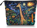 Scribesense Cosmetic Bags Travel Makeup Toilet Case Waterproof Pouch for Women Girls 6.7X9.45inches - Giraffe in A Starry Jungle in A Colorful Illustration