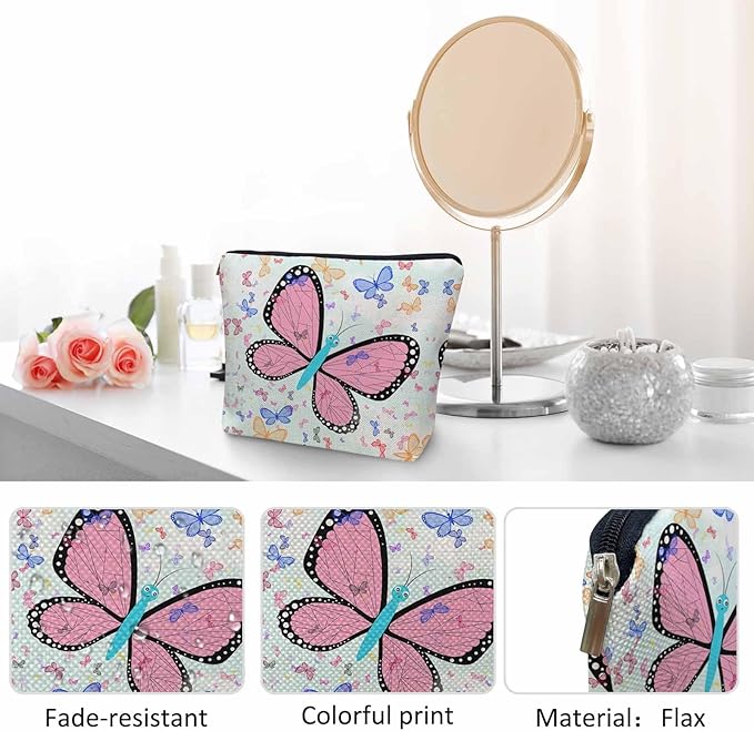Kalygon Makeup Bag For Purse Butterfly, Colorful Butterflies Garden Butterfly Cosmetic Bags For Women With Zipper Travel Toiletry Pouch Makeup Bags Makeup Organizers Purse For Toiletries Cosmetics