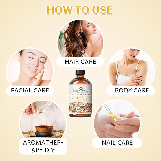 EVOKE OCCU Vetiver Essential Oil for Skin, Diffuser, Aromatherapy