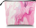 Scribesense Cosmetic Bags Travel Makeup Toilet Case Waterproof Pouch for Women Girls 6.7X9.45inches - Pink And White Fluid Art