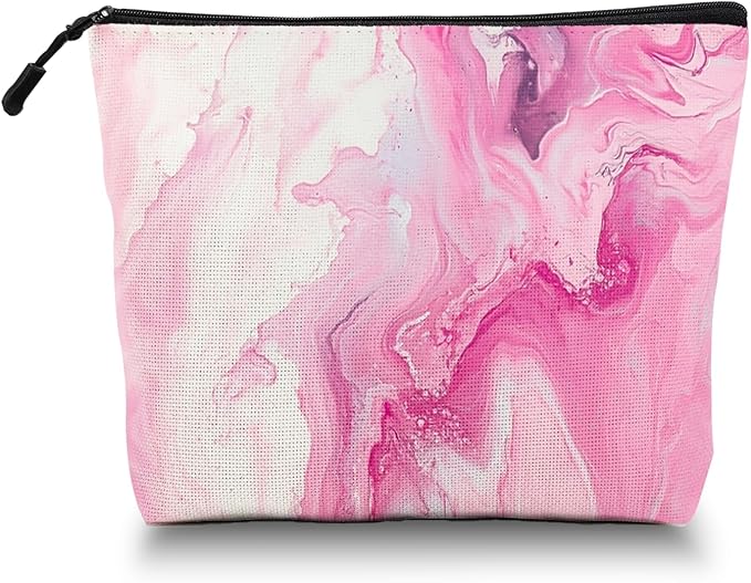 Scribesense Cosmetic Bags Travel Makeup Toilet Case Waterproof Pouch for Women Girls 6.7X9.45inches - Pink And White Fluid Art
