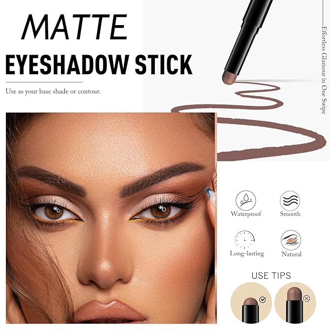 Wugbc Cream Matte Eyeshadow Stick, Mocha Brown Eye Shadow Waterproof Eyeliner Brightener Pencil Crayon Long-Lasting Eye Highlighter Makeup for Women Easy to Use High Pigmented