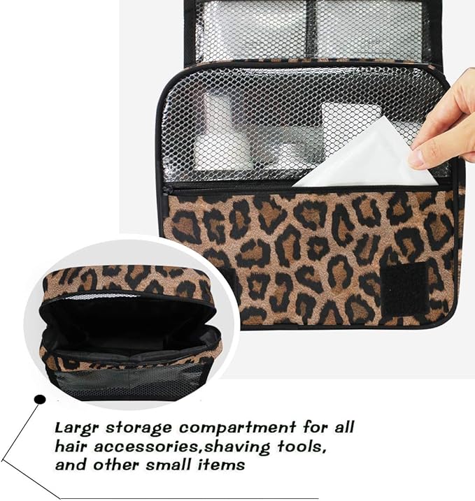 senya Hanging Travel Toiletry Bag Kit Makeup Case Cosmetics Organizer for Men Women leopard
