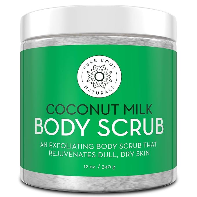 Coconut Milk Body Scrub, Dead Sea Salt - Exfoliating & Moisturizing, 12oz