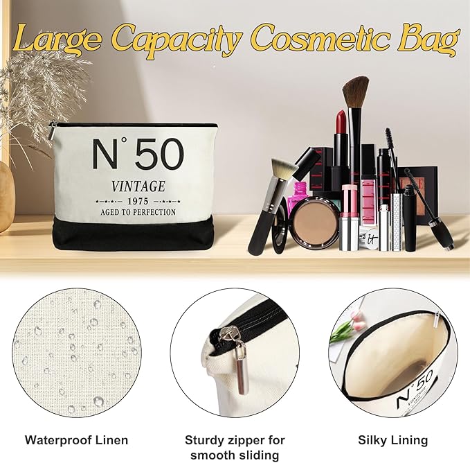 50th Birthday Gift for Women-N°50 Canvas Tote Bag,Makeup Bag,Back in Poster