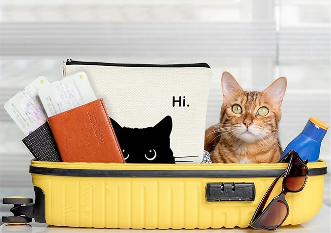 BARPERY Cute Cat Makeup Bag, Kitty Cosmetic Zipper Travel Toiletry Bag, Black Cat Gifts for Women & Teen Girls