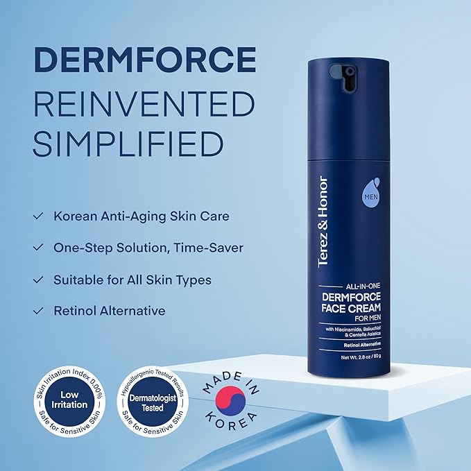 TEREZ&HONOR 6-in-1 Face Cream for Men: Korean Hydrating Anti-Aging Moisturizer with Niacinamide, Bakuchiol & Caffeine – Hydrates, Smooths & Helps Reduce Wrinkles, Dark Circles & Eye Bags – 2.8oz / 80g