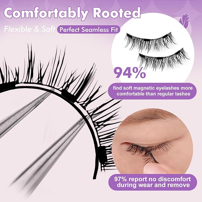 Hunnyfit Magnetic Lashes, Magnetic Eyelashes with Applicator, Magnetic Eyelashes Natural Look,Reusable Magnet Lashes No Glue Needed Soft Lashes Kit(Fuller)