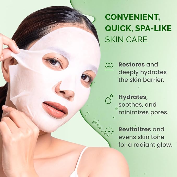 PLANTIFIQUE Korean Face Masks Skincare 5 Pack - Hydrating, Calming, Firming