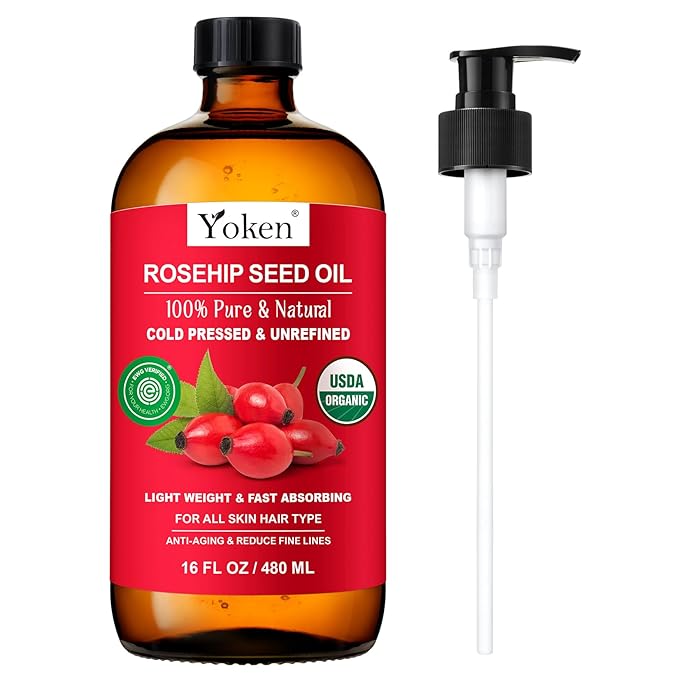 Yoken Cold Pressed Organic Rosehip Seed Oil for Skin, Hair & Body, 16 fl oz