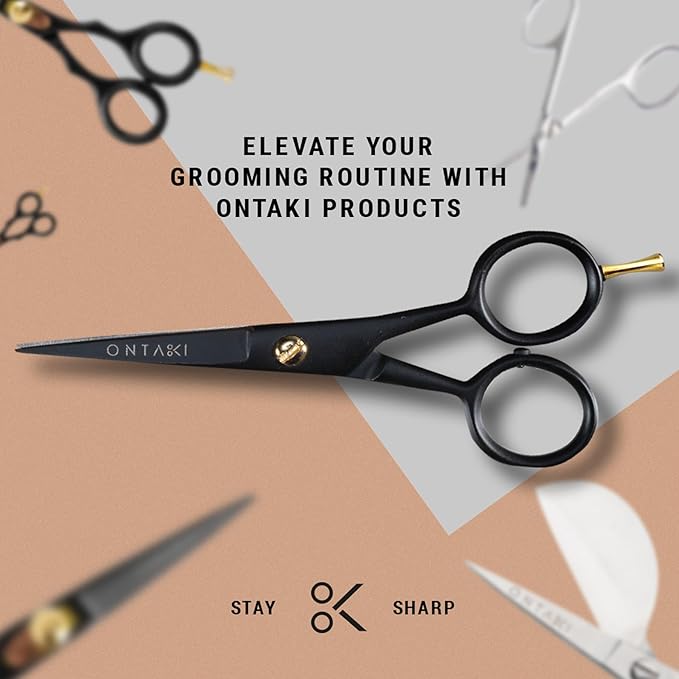 Ontaki Beard and Mustache Trimming Scissors & Combs for Men - 5" Black