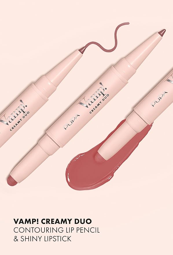 Pupa Milano Vamp! Creamy Duo, 003 Warm Nude, 1 Pc - 2 in 1 Lipstick and Lip Pencil - Long Lasting - Lightweight - No-Transfer - Smooth Texture - Highly Pigmented