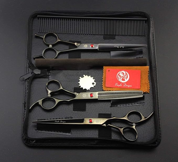 Purple Dragon 7" Dog Grooming Scissors Set with Rhinestone Accent - Gray