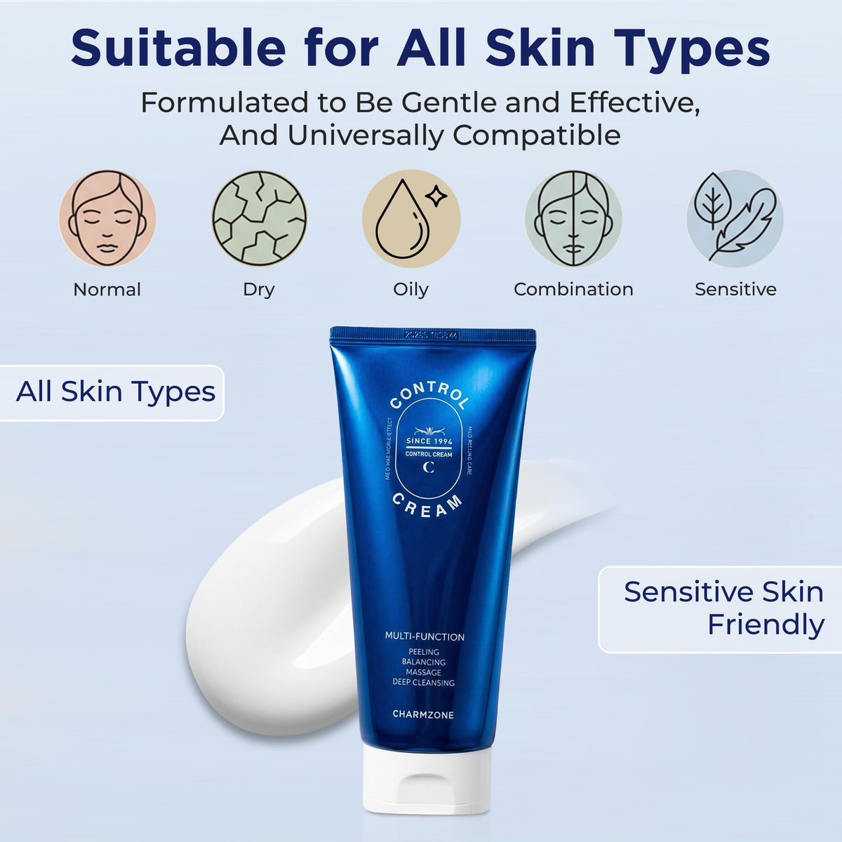 CHARMZONE Control Cream [NEW VERSION] – Korean Skincare Exfoliating Face & Body Massage Cream for Removing Sebum & Dead Skin Cells, Hydrating Self-Massage Moisturizer (150ml / 5.07 fl oz)
