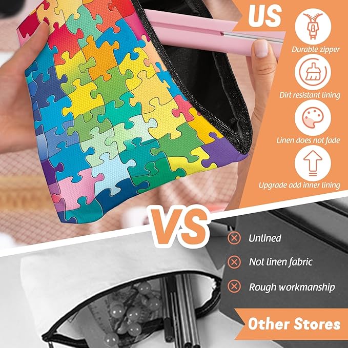 Scribesense Makeup Bag Travel Cosmetic Bags Small Makeup Case Waterproof Zipper Pouch for Women Girls 7X9inches - Colorful Puzzle Pieces Pattern