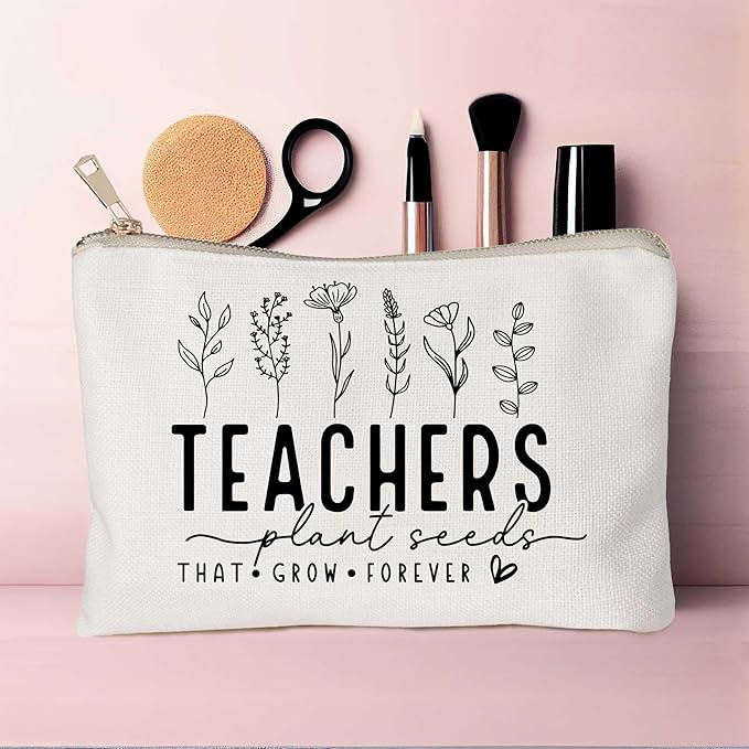 HubbgDesign Helping Little Minds Grow Makeup Bag, Best Teacher Gift, Teacher Appreciation Gift, Teachers Plant Seeds That Grow Forever, Favorite Teacher Cosmetic Bag, Teach Love Inspire Pouch Bag