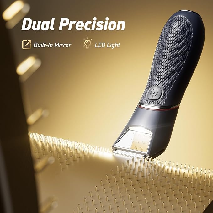 LGTGH Body Hair Trimmer for Men with Mirror & LED Light - Electric Ball Shaver Features Ceramic Blades, Travel Lock & IPX7 Waterproof Design for Wet/Dry Use on Groin, Legs, Chest