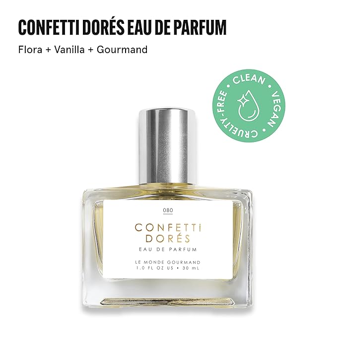 Le Monde Gourmand Confetti Dorés Spray Eau de Parfum with Birthday Cake, Vanilla, Rose Perfume Notes - 1 fl oz (30ml)