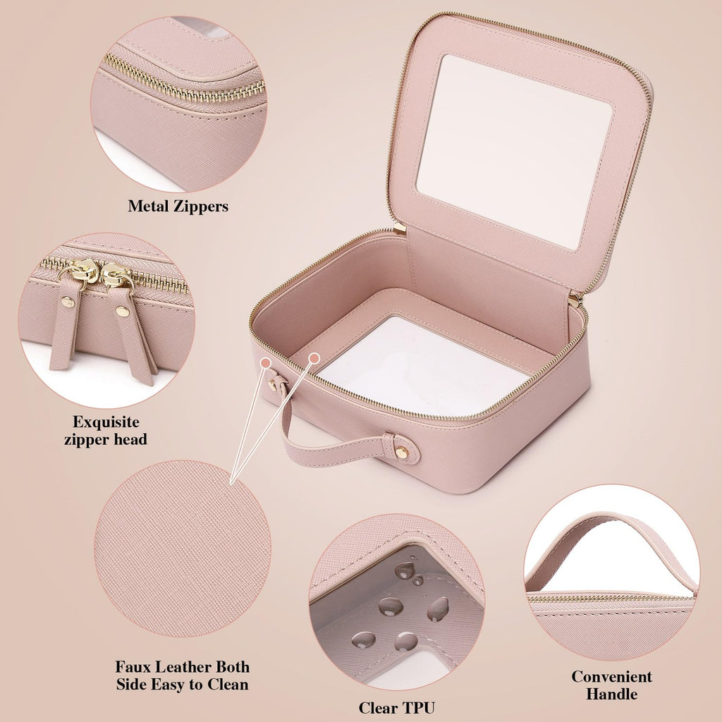 Pinkmik Clear Makeup Bag Waterproof Travel Case for Cosmetics and Toiletries Women's Purse Organizer and Clear Car Bag with Zipper (Pink, L+M+MINI)
